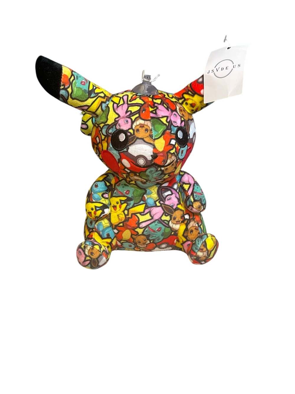 JSVDE US Pikachu All-Over Print Plush Stuffed Animal with Suction Cup, 10-Inch